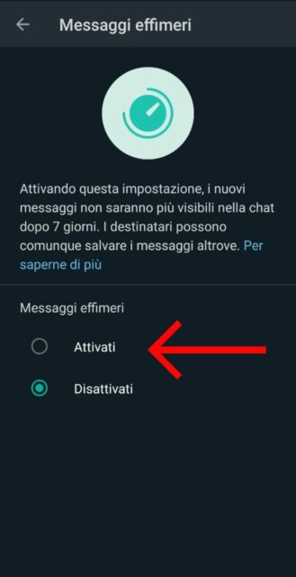 come mandare messaggi che scompaiono effimeri whatsapp