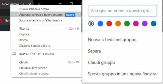 google chrome gruppi schede come funziona