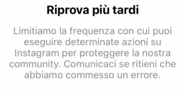 riprova piÃ¹ tardi instagram down