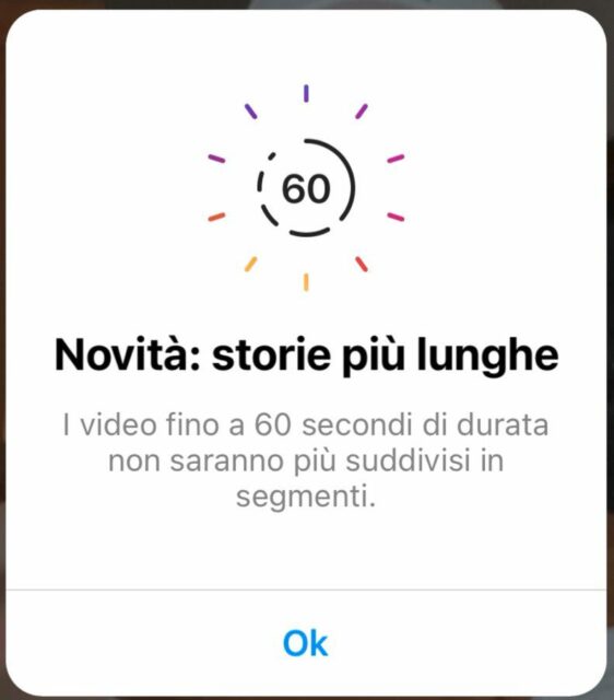 instagram storie 60 secondi