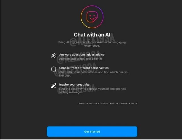 La chatboat con l'intelligenza artificiale - Instagram