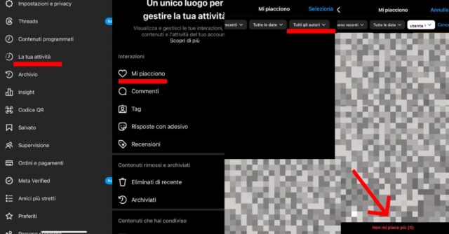 come rimuovere tutti mi piace persona instagram