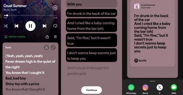 condividere testo canzoni spotify storie instagram