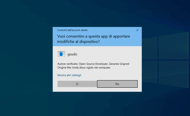 L'installazione di Gsudo richiede una conferma UAC.