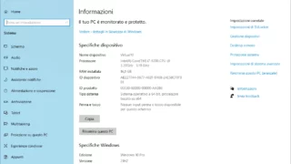 Finestra Informazioni delle Impostazioni di Windows